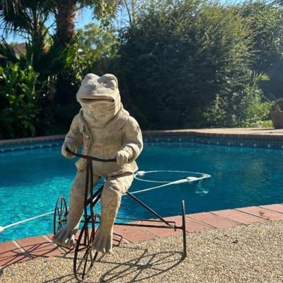 Plastic Frog on Metal Tricycle  (see description)