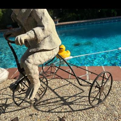 Plastic Frog on Metal Tricycle  (see description)