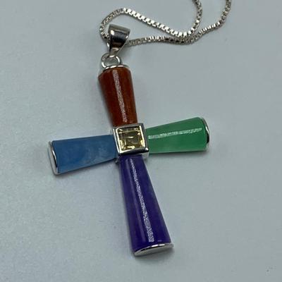 Colorful Gemstone Cross Pendants on 14K & 925 (B3-HS)