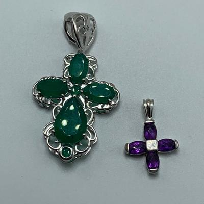 Colorful Gemstone Cross Pendants on 14K & 925 (B3-HS)