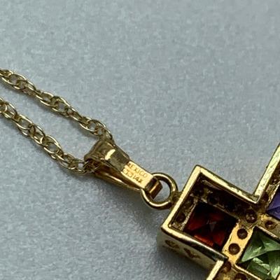 Colorful Gemstone Cross Pendants on 14K & 925 (B3-HS)