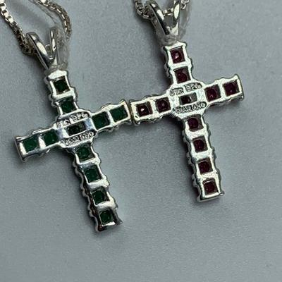 Colorful Gemstone Cross Pendants on 14K & 925 (B3-HS)