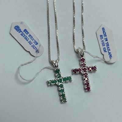 Colorful Gemstone Cross Pendants on 14K & 925 (B3-HS)