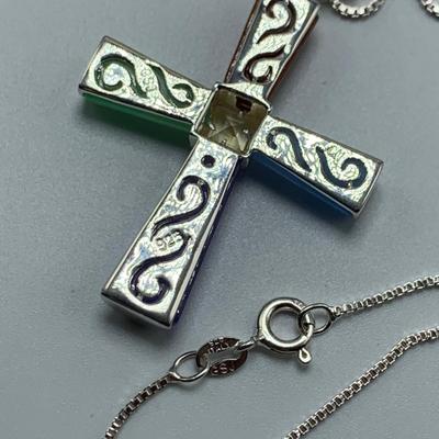 Colorful Gemstone Cross Pendants on 14K & 925 (B3-HS)