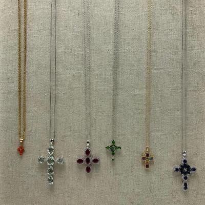 Colorful Gemstone Cross Pendants on 14K & 925 (B3-HS)