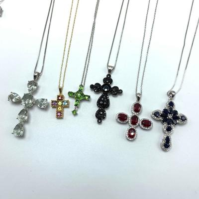 Colorful Gemstone Cross Pendants on 14K & 925 (B3-HS)