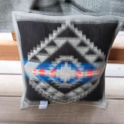 Beautiful Reversible Native design Beaver State Pendleton wool blanket and matching throw pillow
