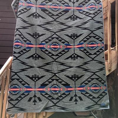 Beautiful Reversible Native design Beaver State Pendleton wool blanket and matching throw pillow