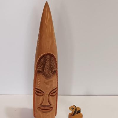 African wood carving and small Panda carved pencil sharpener