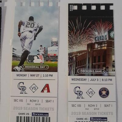 Colorado Rockies Tickets 2019 Season Tickets with player Photo's Section 105 Row 3 Seat 1