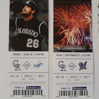 Colorado Rockies Tickets 2019 Season Tickets with player Photo's Section 105 Row 3 Seat 1