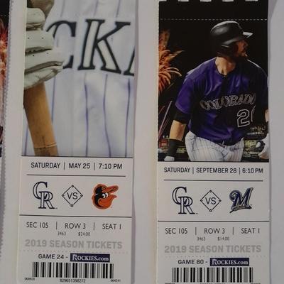 Colorado Rockies Tickets 2019 Season Tickets with player Photo's Section 105 Row 3 Seat 1