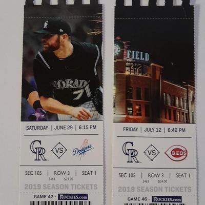 Colorado Rockies Tickets 2019 Season Tickets with player Photo's Section 105 Row 3 Seat 1