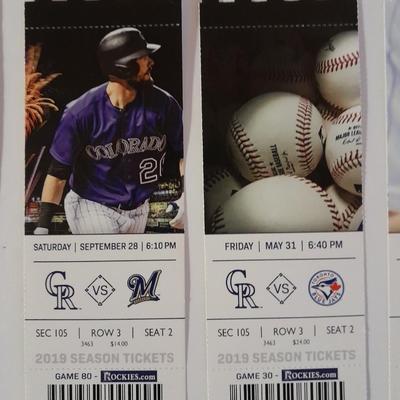 Colorado Rockies Tickets 2019 Season Tickets with player Photo's Section 105 Row 3 Seat 2