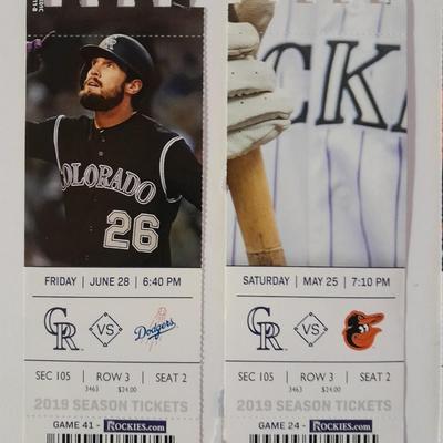 Colorado Rockies Tickets 2019 Season Tickets with player Photo's Section 105 Row 3 Seat 2