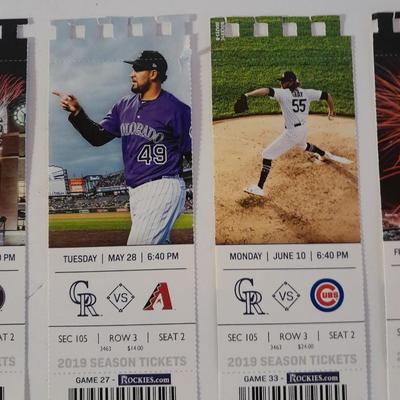 Colorado Rockies Tickets 2019 Season Tickets with player Photo's Section 105 Row 3 Seat 2
