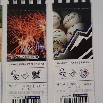 Colorado Rockies Tickets 2019 Season Tickets with player Photo's Section 105 Row 3 Seat 2