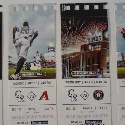 Colorado Rockies Tickets 2019 Season Tickets with player Photo's Section 105 Row 3 Seat 2