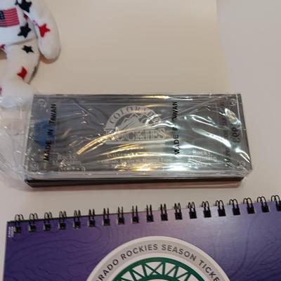 Colorado Rockies Memorabilia Rockies VS Yankees scorecard, 25 year calendar - Glory bear and ticket case