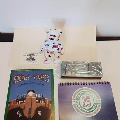 Colorado Rockies Memorabilia Rockies VS Yankees scorecard, 25 year calendar - Glory bear and ticket case
