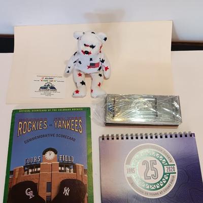 Colorado Rockies Memorabilia Rockies VS Yankees scorecard, 25 year calendar - Glory bear and ticket case