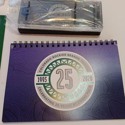 Colorado Rockies Memorabilia Rockies VS Yankees scorecard, 25 year calendar - Glory bear and ticket case