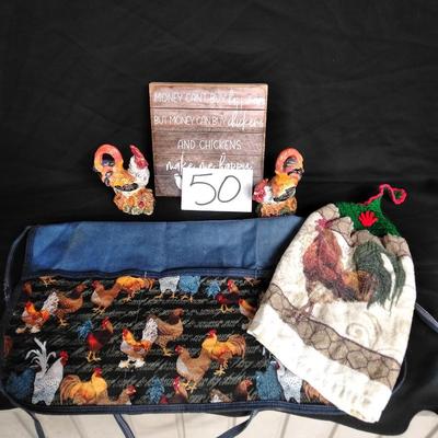 Rooster decor, cute sign, Chicken apron, and more