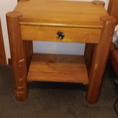 Two-tiered nightstand / side table with moose drawer pull. (1 of 2)