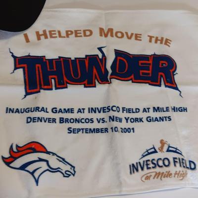 Denver Bronco's Collectibles - Vest - Cups - Cap - and a ticket stub Finl regular season game at Mile High