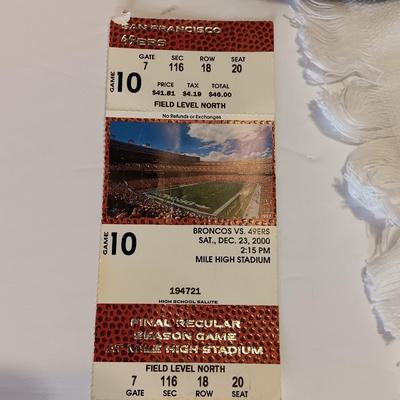 Denver Bronco's Collectibles - Vest - Cups - Cap - and a ticket stub Finl regular season game at Mile High