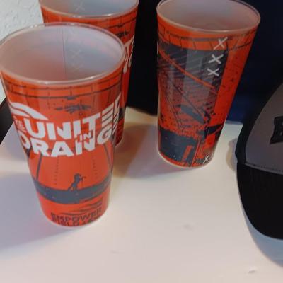 Denver Bronco's Collectibles - Vest - Cups - Cap - and a ticket stub Finl regular season game at Mile High