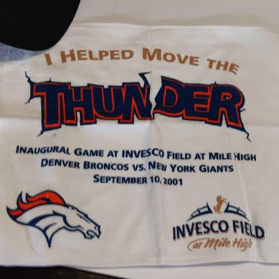 Denver Bronco's Collectibles - Vest - Cups - Cap - and a ticket stub Finl regular season game at Mile High