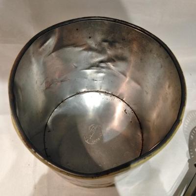 Vintage Ransburg Canister Cookie Metal Tin with vintage Kitchen Utensils