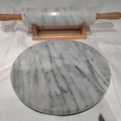 Marble rolling pin and round Marble lazy Susan