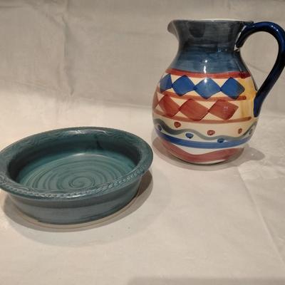 Ceramic water pitcher with clay dish