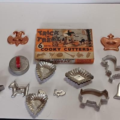 Vintage metal Cookie cutters Trick or Treat Cooky Cutters and others