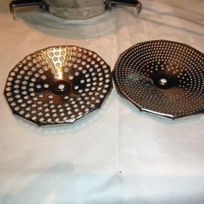 Antique Apple corer with vintage Juice o-mat juicer and stainless strainer