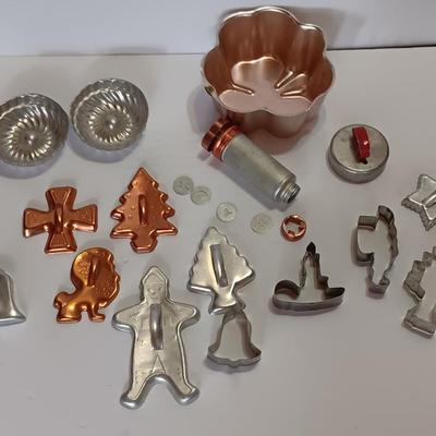 Vintage metal Cookie cutters and a vintage cookie press