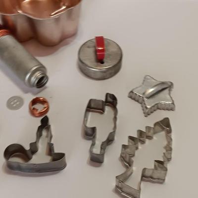 Vintage metal Cookie cutters and a vintage cookie press