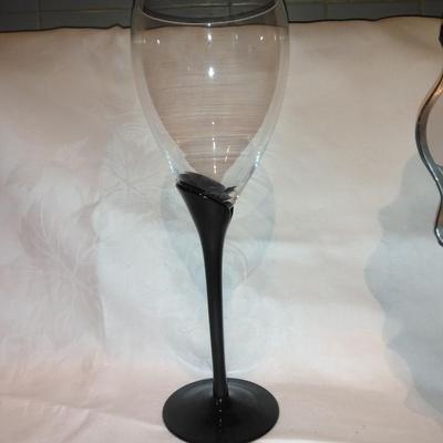 Silver City/Cambridge Glass 10 1/2" Berries Silver Overlay platter with sing black stemmed wine glass