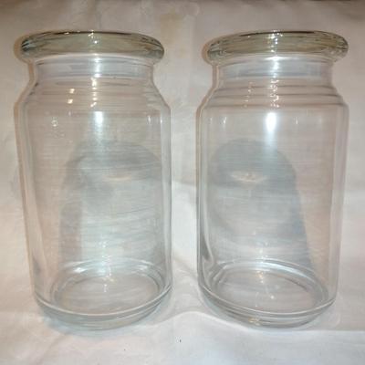 Collection of glass canisters and spice / pharmacy jars with lids