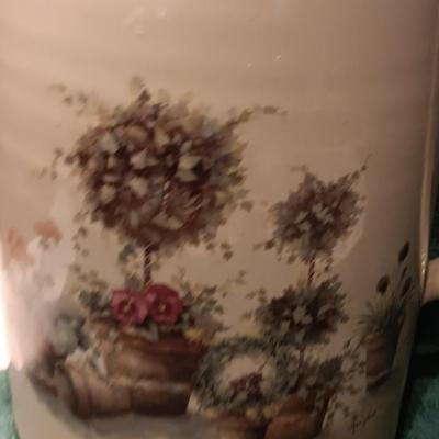 Corning ware dishes and a Vintage Yesteryears hand painted vase Marshall Texas