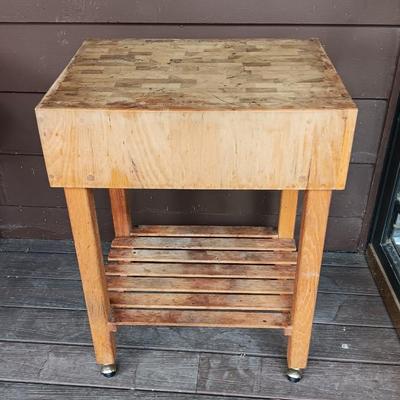 Rolling Butcher block stand with shelf underneath