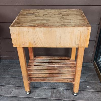 Rolling Butcher block stand with shelf underneath