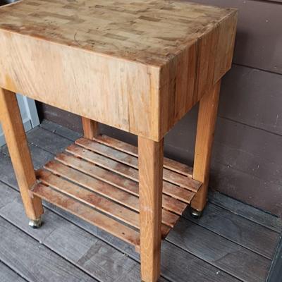 Rolling Butcher block stand with shelf underneath