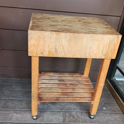 Rolling Butcher block stand with shelf underneath