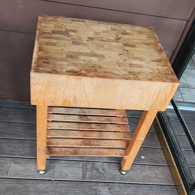 Rolling Butcher block stand with shelf underneath