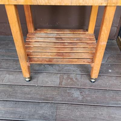 Rolling Butcher block stand with shelf underneath