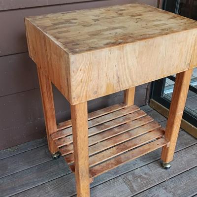 Rolling Butcher block stand with shelf underneath