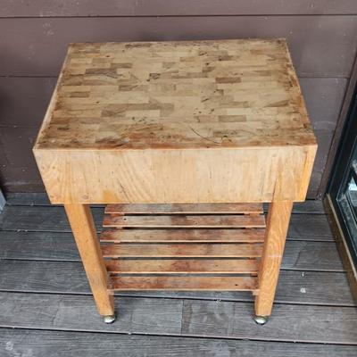 Rolling Butcher block stand with shelf underneath